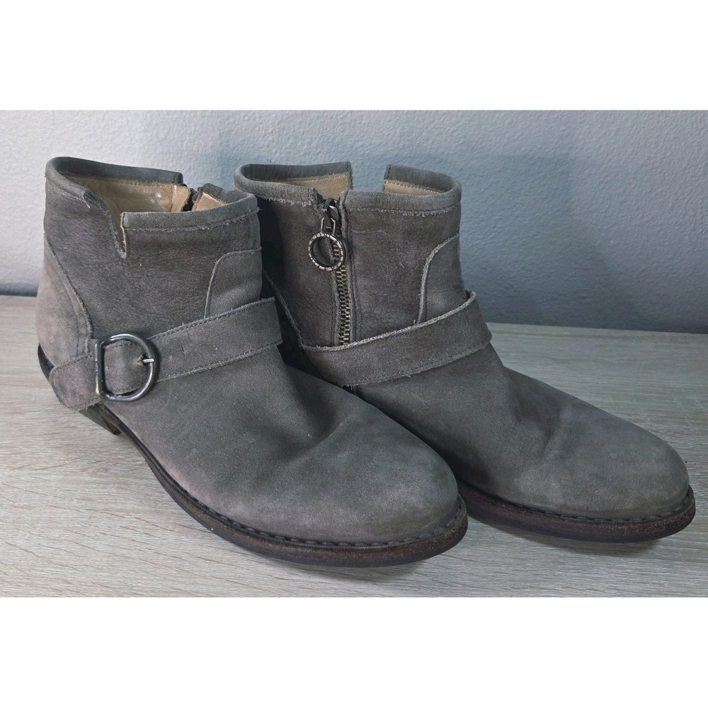 Fiorentini + Baker Suede Ankle Boots Gray Taupe Buckle‎ Zip Made in Italy 38